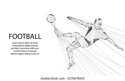 football player and soccer ball or with low polygon pattern vector
