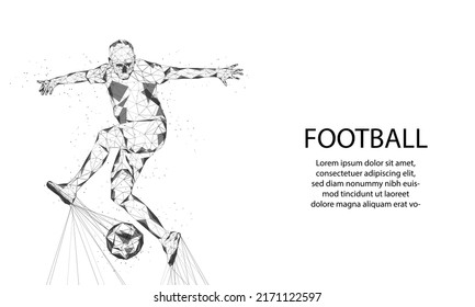 football player and soccer ball or with low polygon pattern vector
