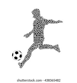 Football player with soccer ball vector silhouette. Sport game, goal and competition, action athlete. Vector illustration