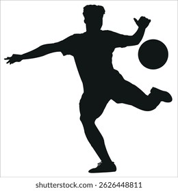 Football player soccer field running and kicking ball during dynamic sports outdoor stock vector photo black and white eps ai illustrate silhouette graphic design background template
