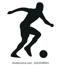Football player soccer field running and kicking ball during dynamic sports outdoor stock vector photo black and white eps ai illustrate silhouette graphic design background template
