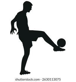 Football player soccer field running and kicking ball during dynamic sports outfall stock vector photo black and white eps ai illustrate silhouette graphic design background template 