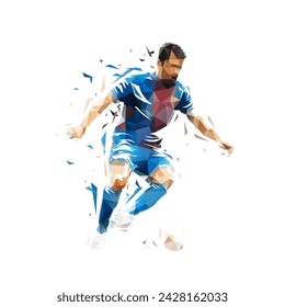 Football player, soccer, isolated low poly vector illustration. Geometric team sport athlete