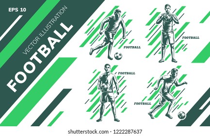 Football player, soccer player on modern abstract background - illustration collection, designs templates