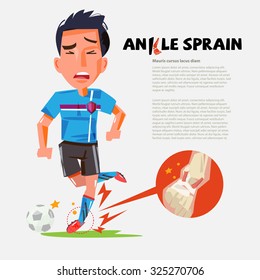 football player with Sprained Ankle. character design. injury during workout - vector illustration