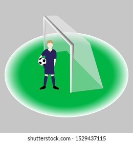 Football player stands at the football goal