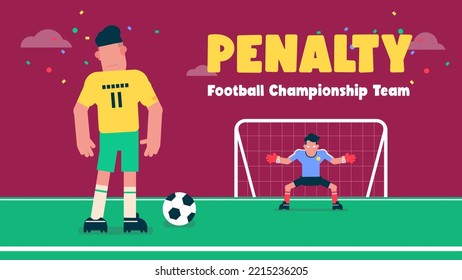 Football player takes penalty kick and the goalkeeper tries to save the kick, Football competition symbol, Flat Avatar illustration