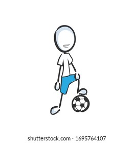Football player. Team game soccer. Sports activity. Hand drawn. Stickman cartoon. Doodle sketch, Vector graphic illustration