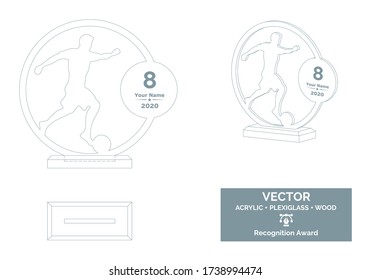 Plantilla para el vector del trofeo del jugador de fútbol, plantilla de trofeo del jugador de fútbol, premio de reconocimiento del campeonato de fútbol, premio al mejor jugador