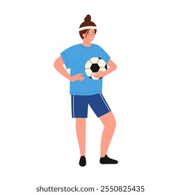 Football player in uniform for sports game, woman holding ball vector illustration