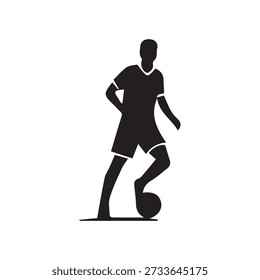 Vector del jugador de fútbol, pose atlética, deporte de patear, hombre con la bola, juego del equipo, gráfico de los deportes