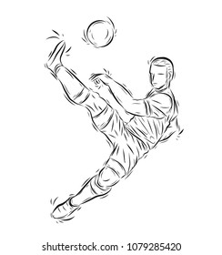 Football player vector by hand drawing.Soccer sport sketch on white background.Player sport for coloring book.