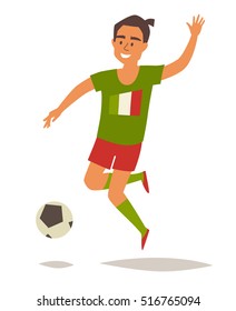 Football player vector illustration.Sports man with ball. National ?talian flag original colors. Football championship. Isolated on white background, cartoon style