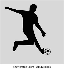 vector del futbolista, silueta, fusilero pateando, silueta del futbolista con bola aislada.