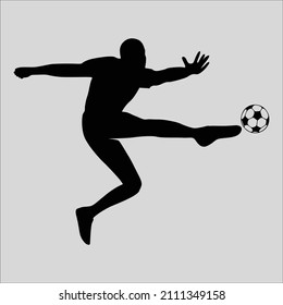 vector del futbolista, silueta, fusilero pateando, silueta del futbolista con bola aislada.