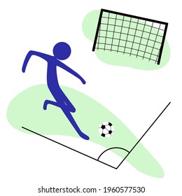Football Player vector. Silhouette Soccer player with ball isolated. Footballer runs near the football goal.