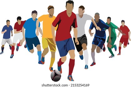 Ilustración de compilación del fondo de pantalla del jugador de fútbol. Jugador de fútbol profesional en grupo aislado en blanco