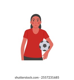 Football Player, Women Career Flat Vector Illustration