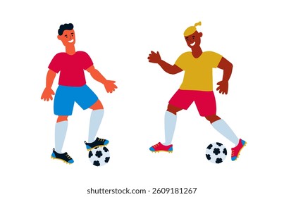 Football players. Athletes with a ball. Flat vector illustration