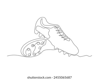 football player's athletic shoes cleats, Logo, continuous single line art hand drawing sketch