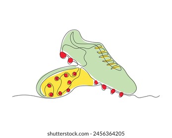 football player's athletic shoes cleats, Logo, continuous single line art hand drawing sketch