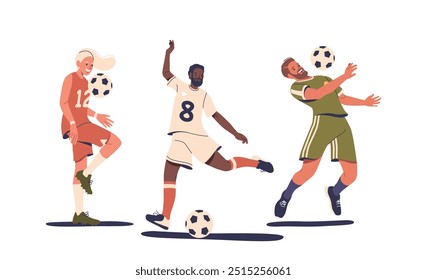 Football Players In Dynamic Poses Capture The Energy And Movement Of A Soccer Game, Highlighting Teamwork And Skill