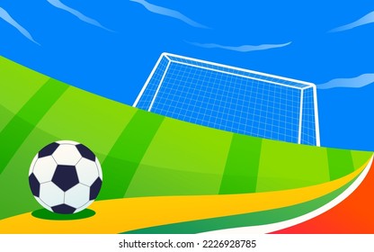 football players are kicking the ball with the stadium in the background, vector illustration