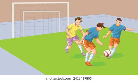Football players playing football in the field