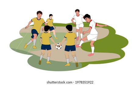 Football players playing in isolated backgrounds - Illustration