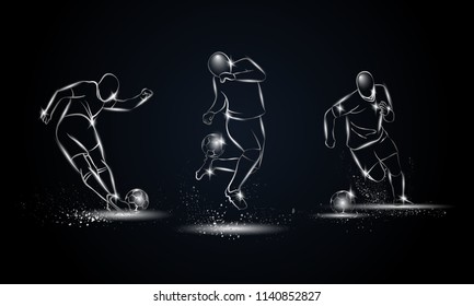 Football players set. Metallic linear soccer player illustration for sport banner, background and flyer.