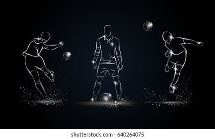 Football players set. Metallic linear soccer player illustration for sport banner, background and flyer.