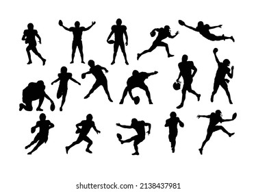 Football Players Silhouette Bundle, American Football Players with Ball 15 Black Silhouettes Collection of Players for Cutting