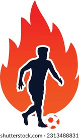 football players silhouettes, Footballer man icon of fire.