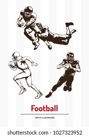 Football players silhouettes set on abstract white background. Template for your design works. Vector illustration.