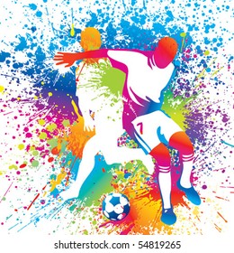 Football players with a soccer ball. Vector illustration.