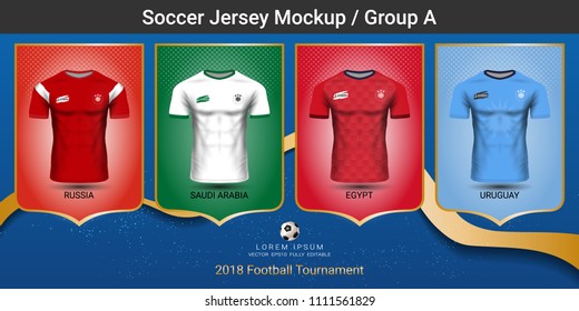 Football players uniform, National team soccer jersey 2018 group A, For your presentation the match results of world championship cup in Russian, Everything is edible, resizable and color change.