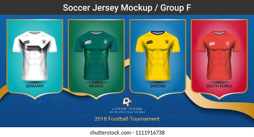 Football players uniform, National team soccer jersey 2018 group F, For your presentation the match results of world championship cup in Russian, Everything is edible, resizable and color change.