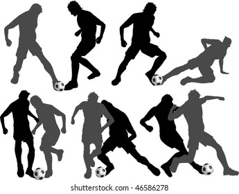 Football players in various tackling poses