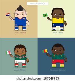 Football players vector cute illustration / Tournament group A