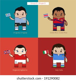 Football players vector cute illustration / Tournament group D