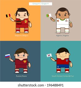 Football players vector cute illustration / Tournament group H