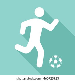 football players vector icon with long shadow. White illustration isolated on green background for graphic and web design.