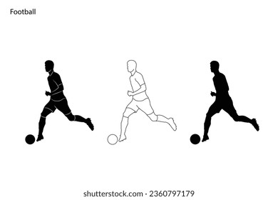 Football players vector silhouette illustration isolated on white background. Football player battle for the ball and position. Attractive sport game.