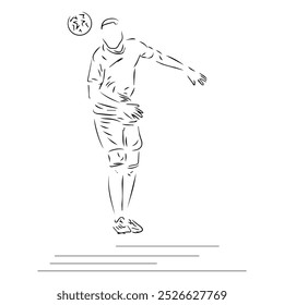 football players who are trying to head the ball line art illustration