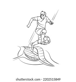 football playing vector line drawing illustration