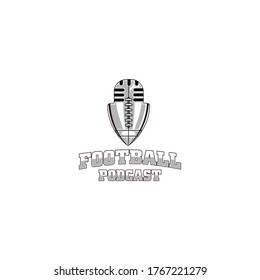 Football podcast modern logo, illustration old microphone, and ball, sport symbol.