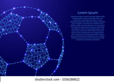 Football from polygonal blue lines and glowing stars for banner, poster, greeting card, of vector illustration