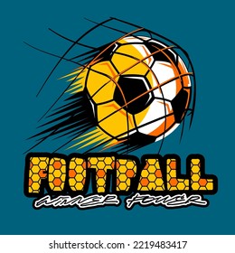 Football poster with hexagone pattern inside text. Soccer ball illustration.
