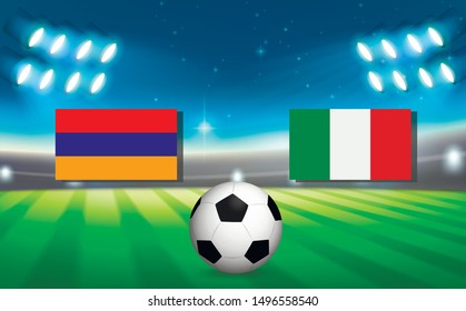 Football poster of the match between the teams of Armenia and Italy