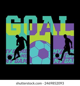 Football poster with Soccer ball pattern, text Goal, My game. Sport vector print.